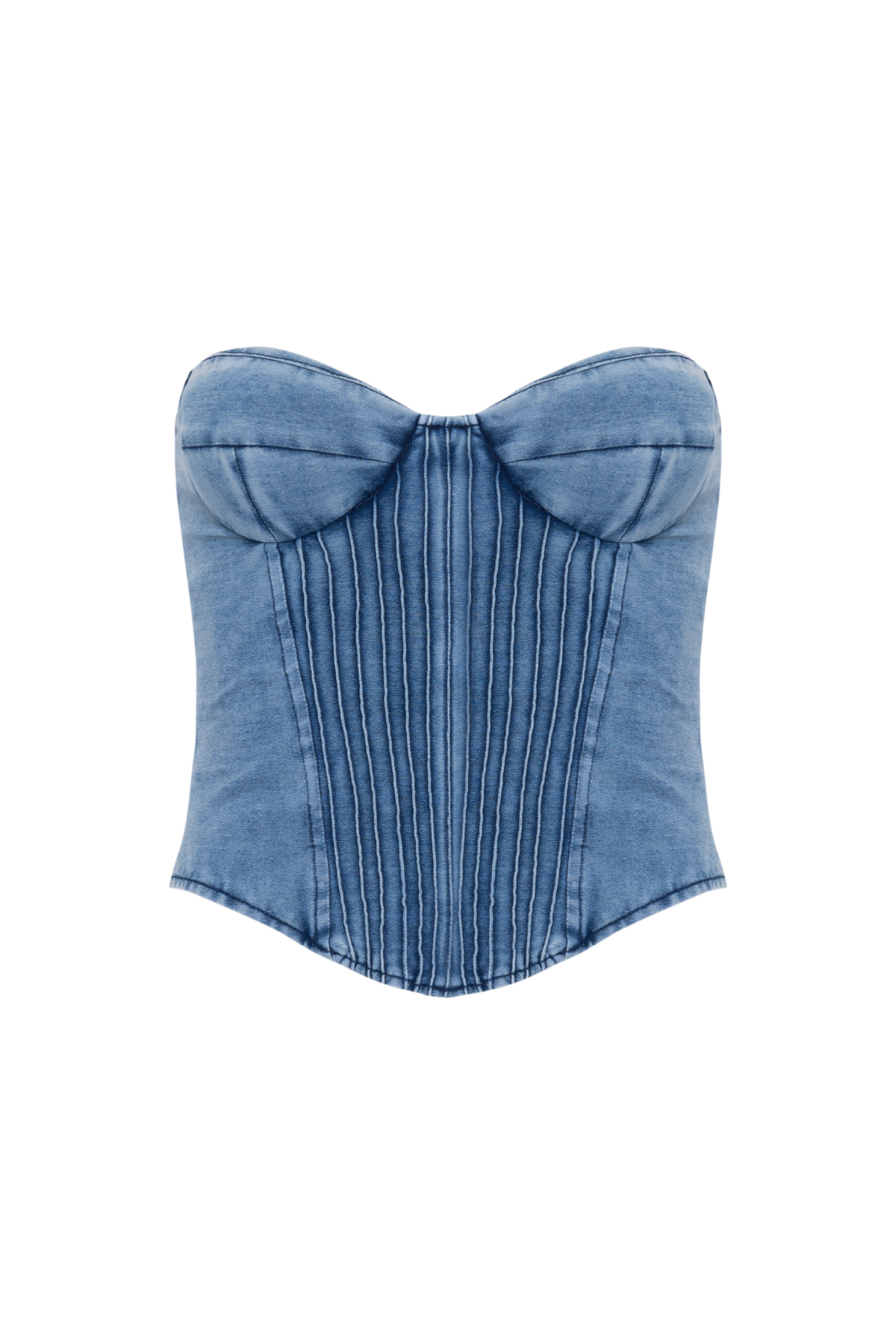 Corset Denim Alongado Com Nervuras