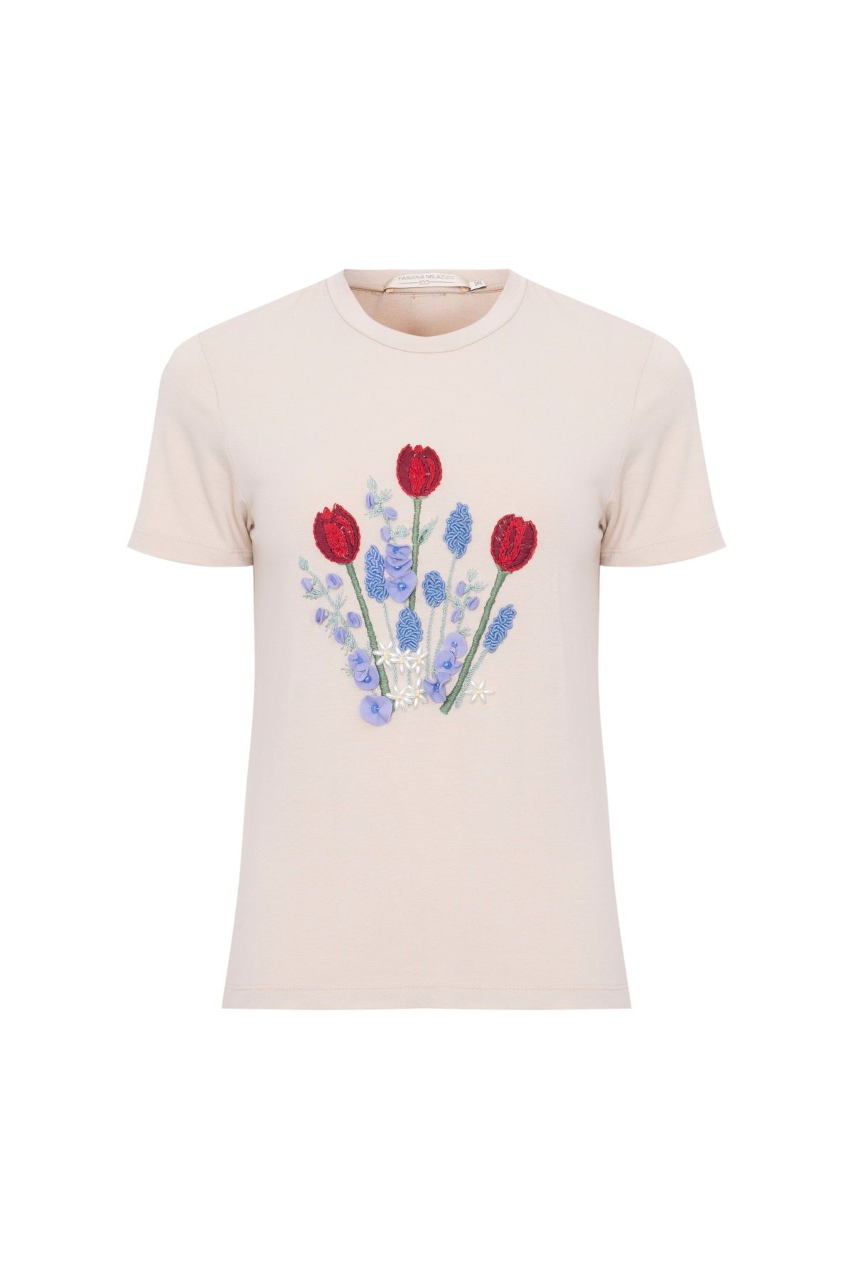 T-Shirt Baby Look Gola Redonda Bordada Flores